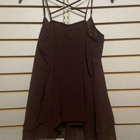 Mossino Supply Co Wine Colored Gold Sequins Spaghetti Strap Tank  Sheer Blouse L - Picture 5 of 6